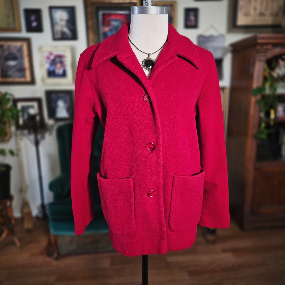 Kristen Blake Pea Coat Jacket Vintage 90s Red Wool Blend 70s Style Womens Small - Picture 2 of 8